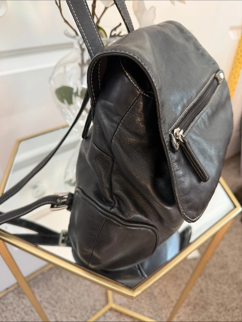 Black Tiganello Leather Women's Backpack Purse